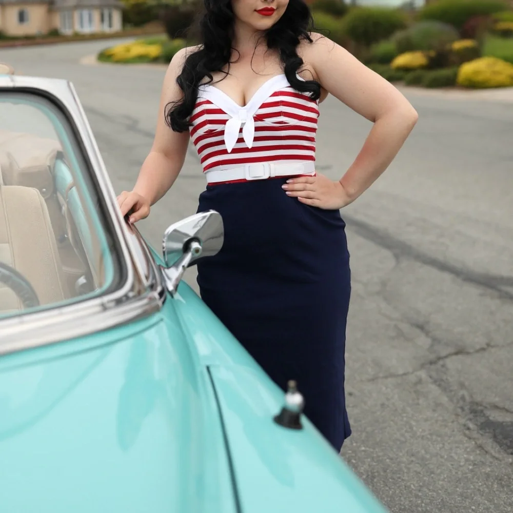 Pinup Couture 1950s Pinup Girl Fitted Wiggle Sailor Dress - vintage inspired - Picture 4 of 16